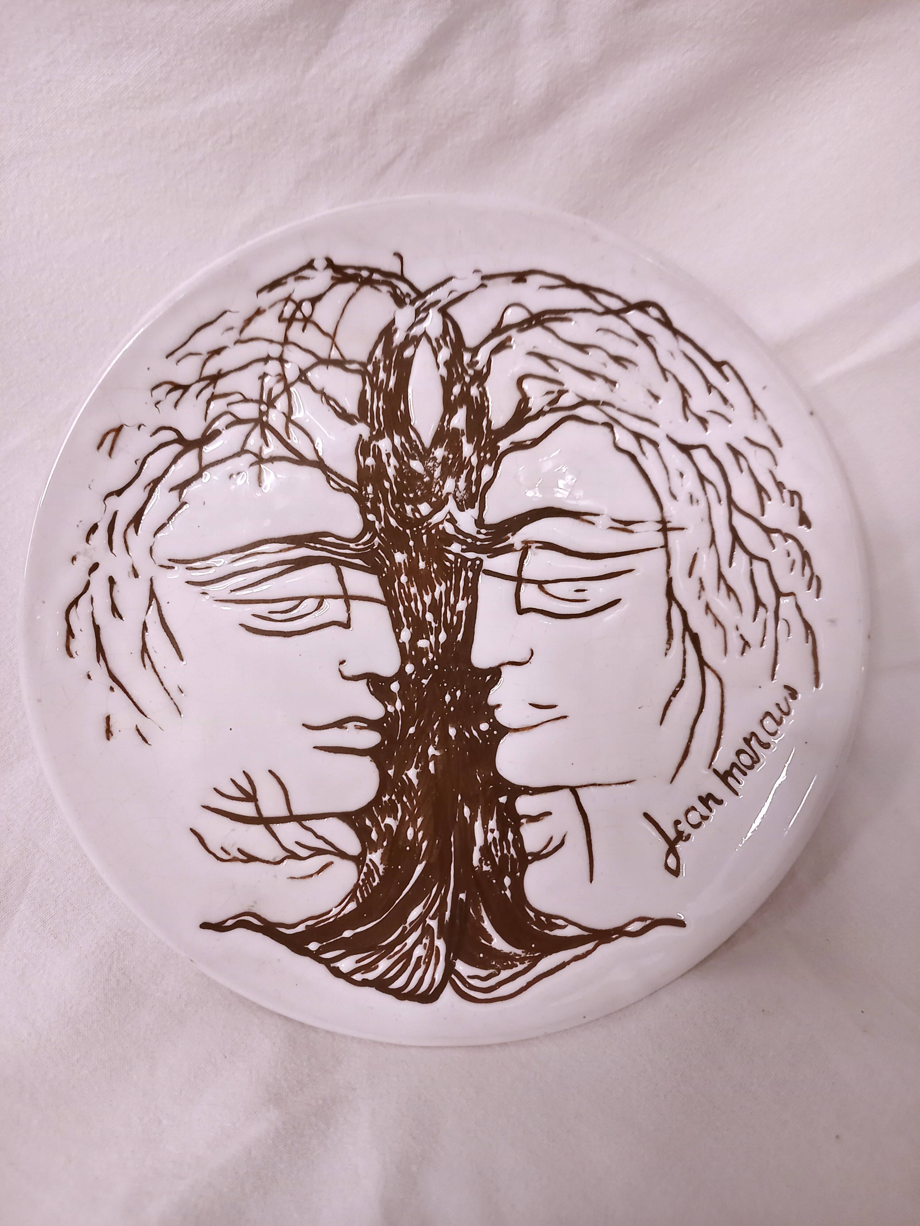 Vallauris ceramic plate, drawing by Jean Marais, 1970s