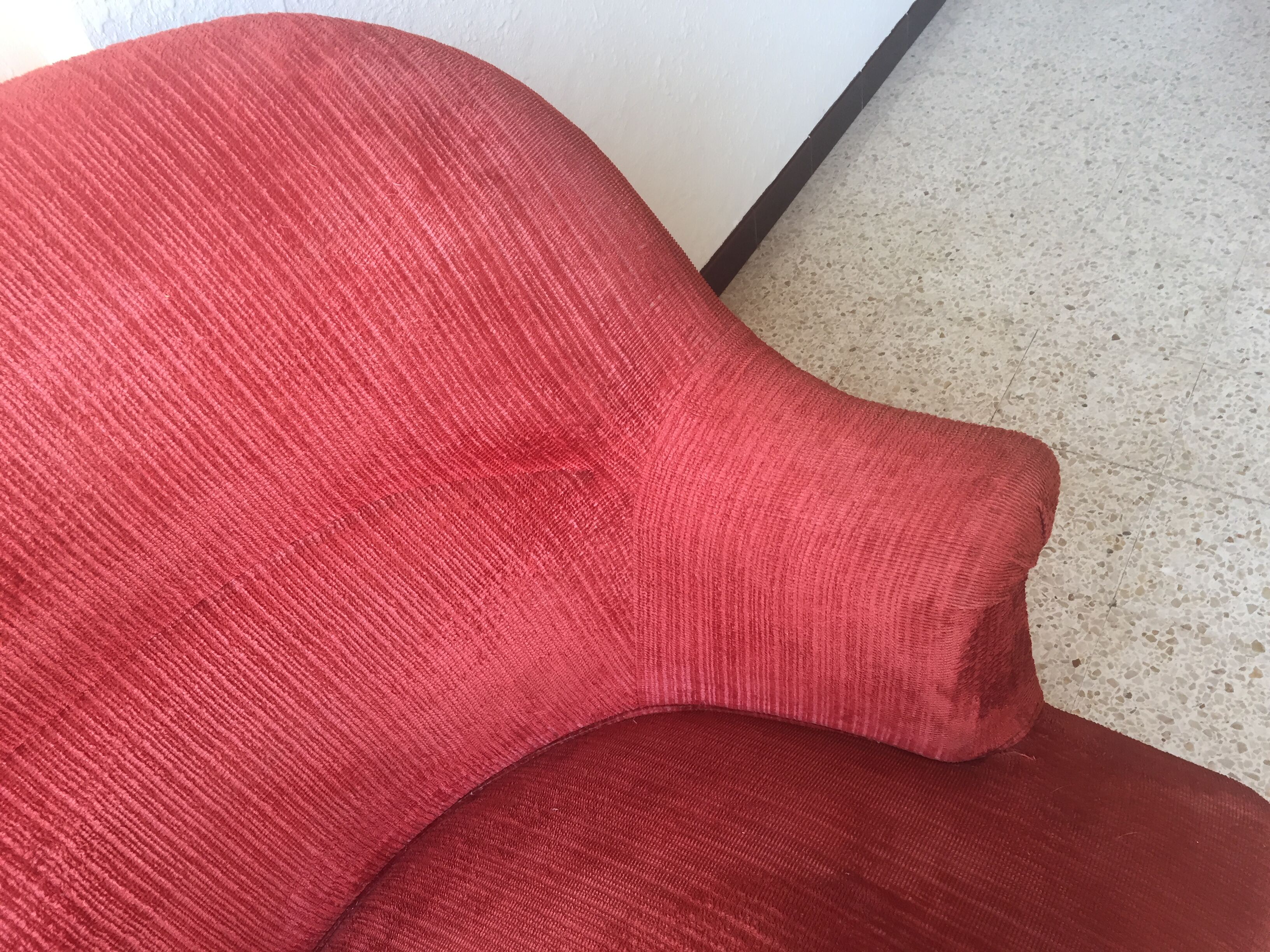 Antique toad sofa in brick velvet