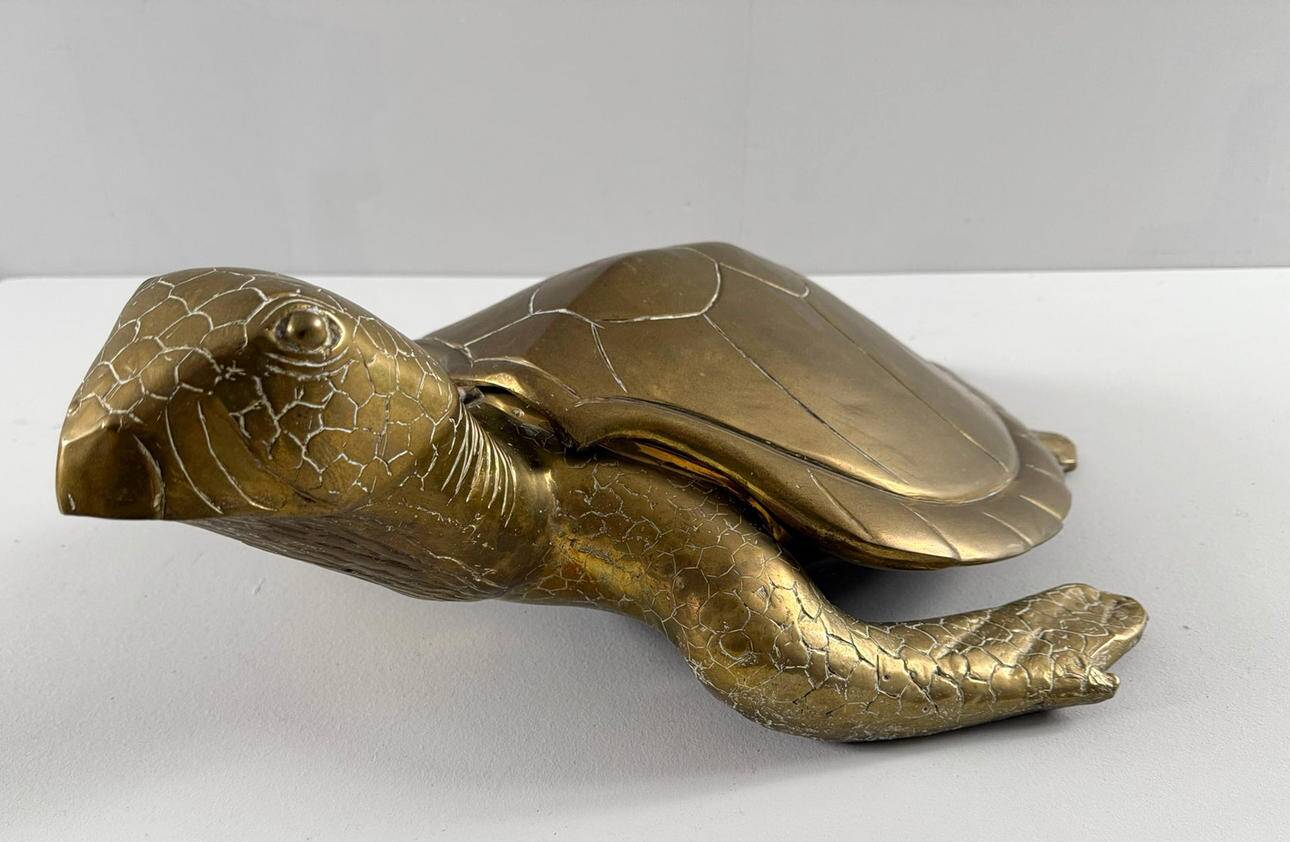 Hollywood Regency, brass turtle sculpture/box, France, 1970s