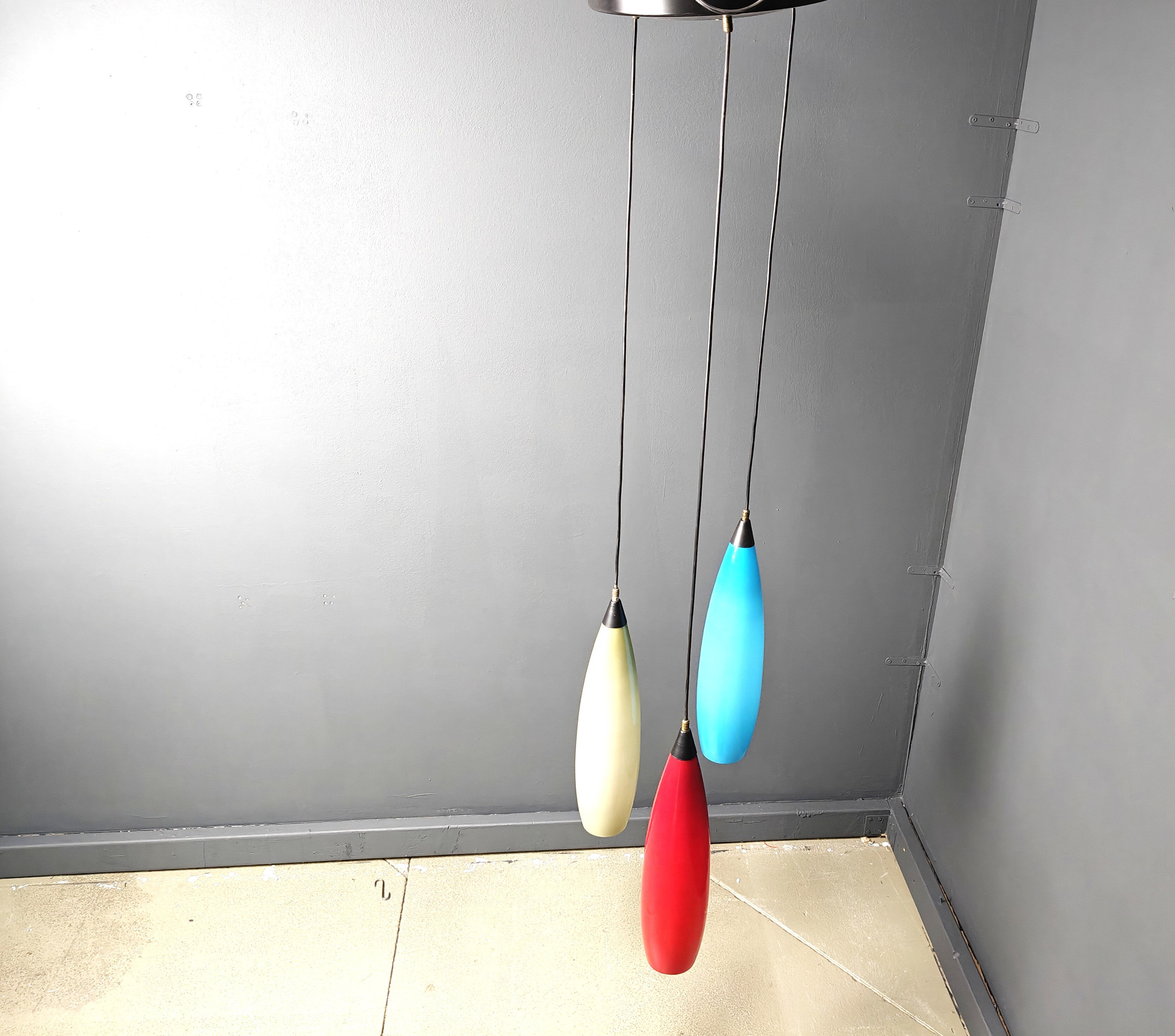 Vintage 3 glass pendant lights by Vistosi, 1970s