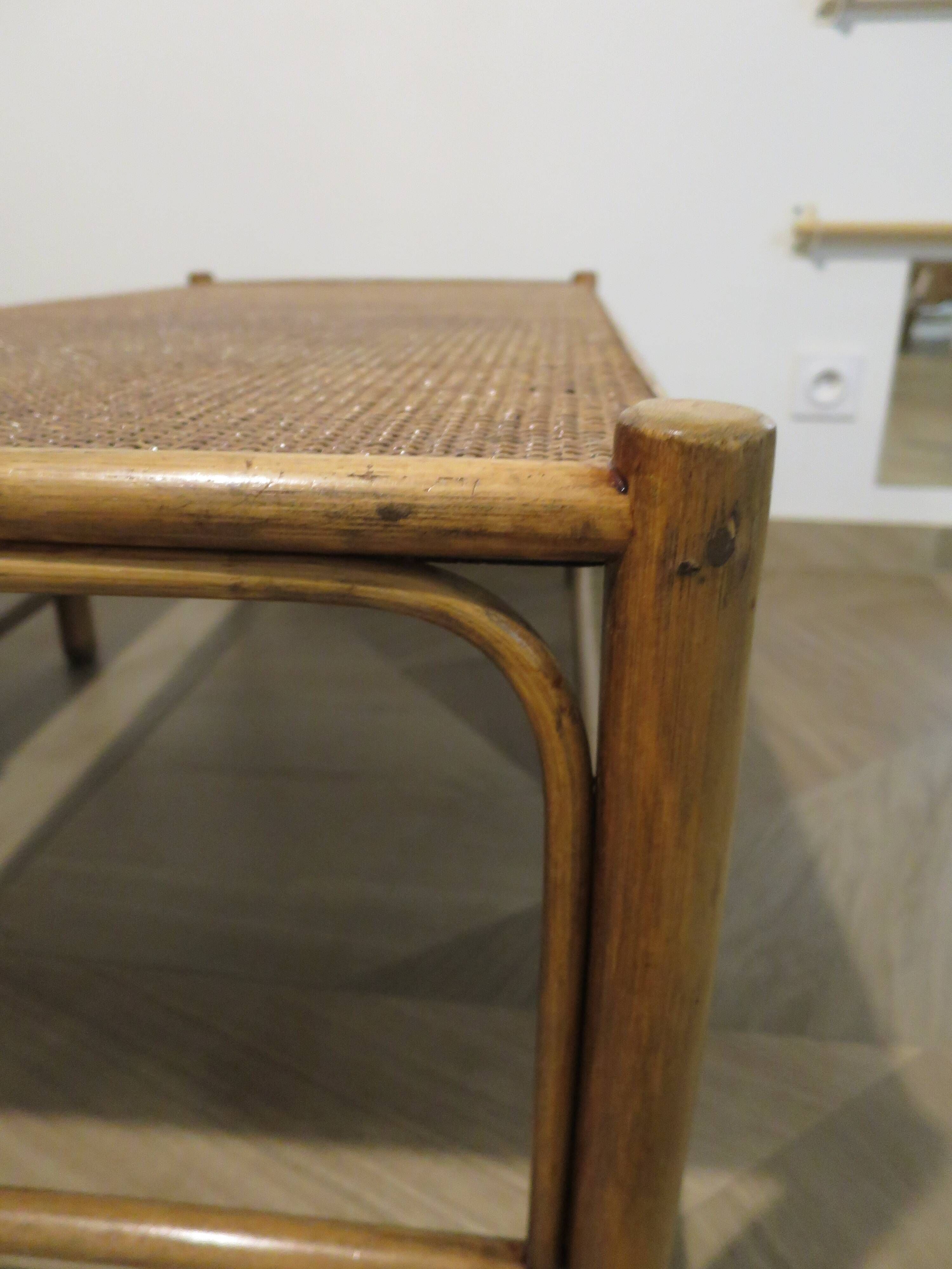 Vintage nesting coffee tables - wood and woven rattan - natural color - 60s
