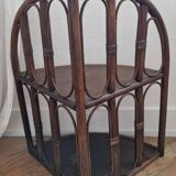 Corner wall shelf in dark rattan, year 60/70
