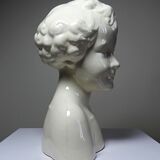 Very rare large faience bust from Sarreguemines, antique Art Deco.