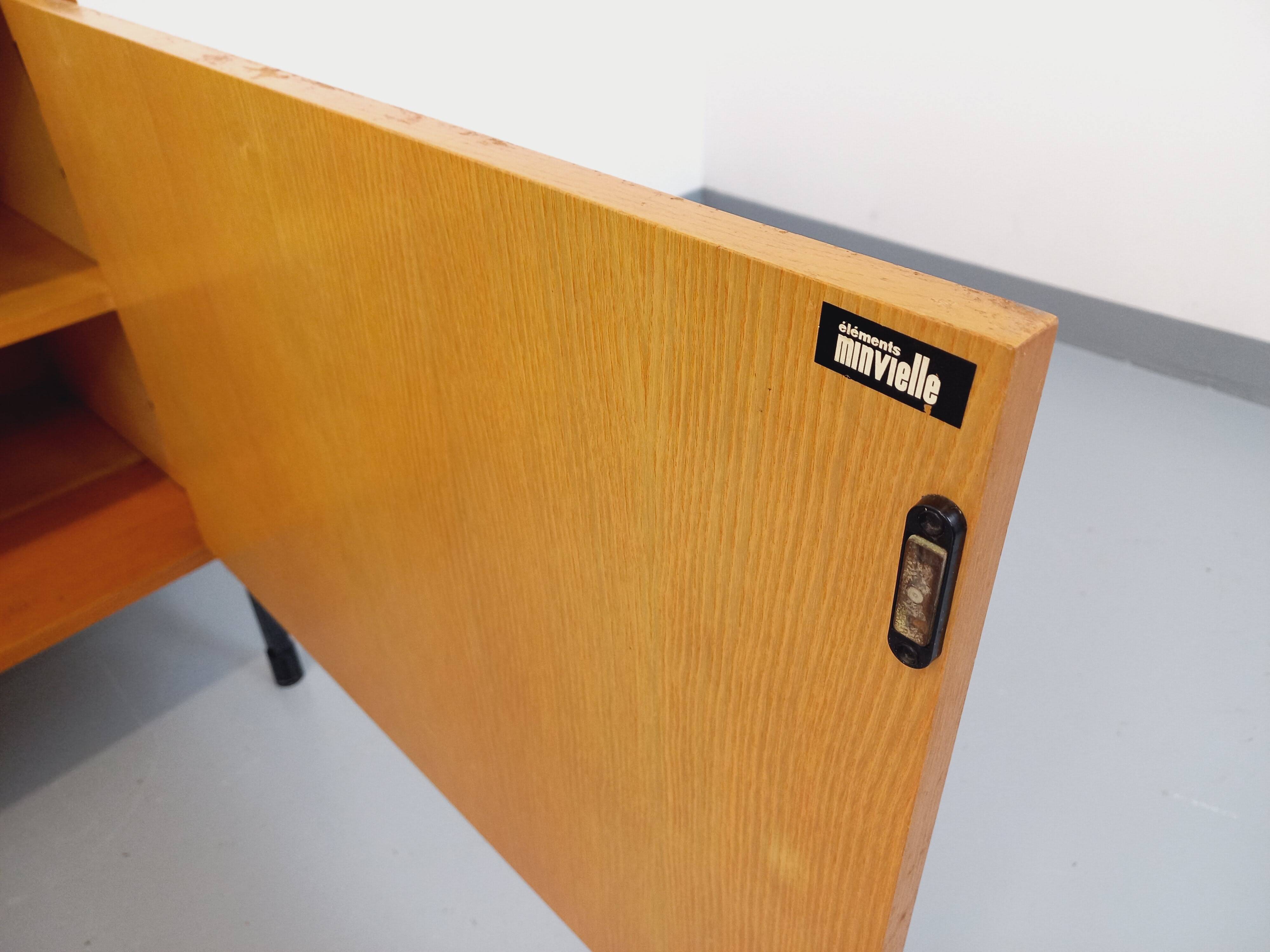 Vintage ARP Minvielle sideboard by Guariche Mortier Motte in light wood and black metal