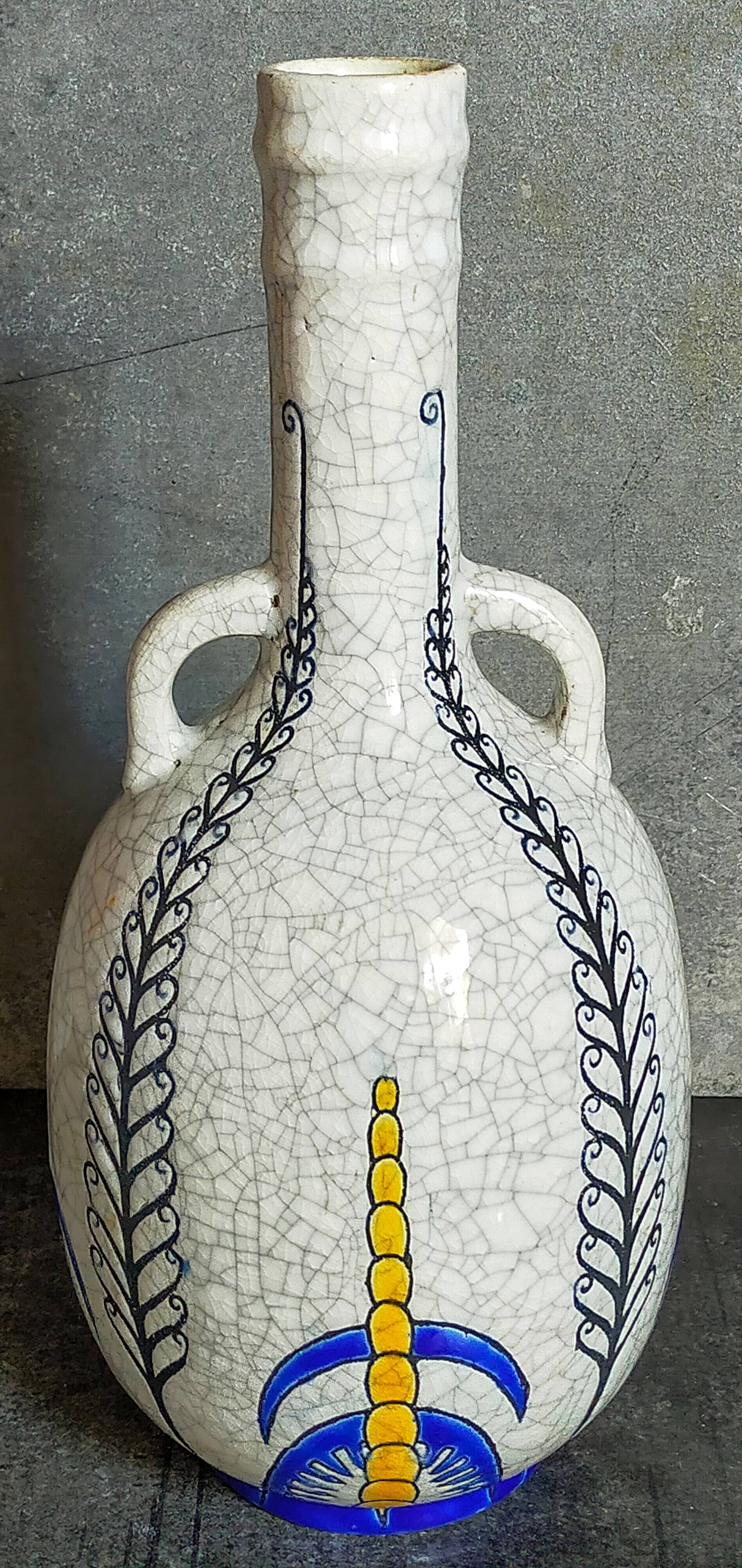 Soliflore bottle vase in fine earthenware boch frères la louvière-keramis early 20th century