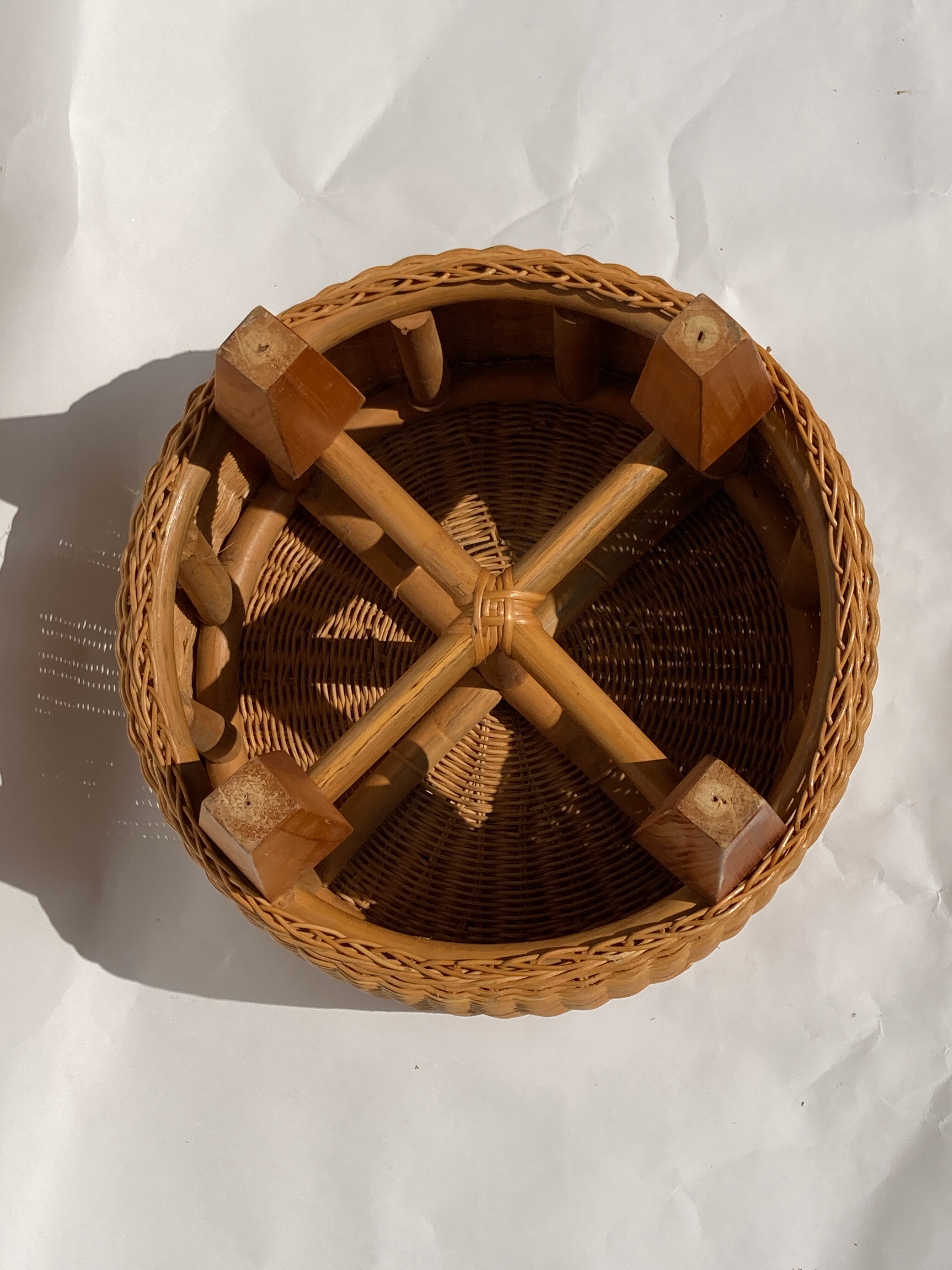 Vintage dutch rattan round stool 1980