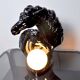 Black ceramic regency "Chevaux" lamp, France, 1980