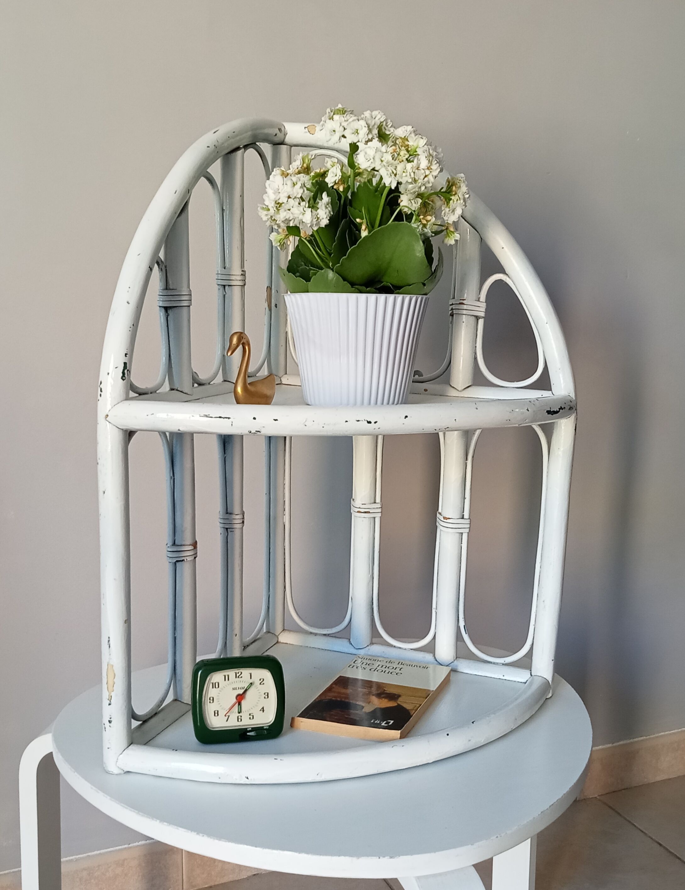 Vintage rattan wall corner shelf