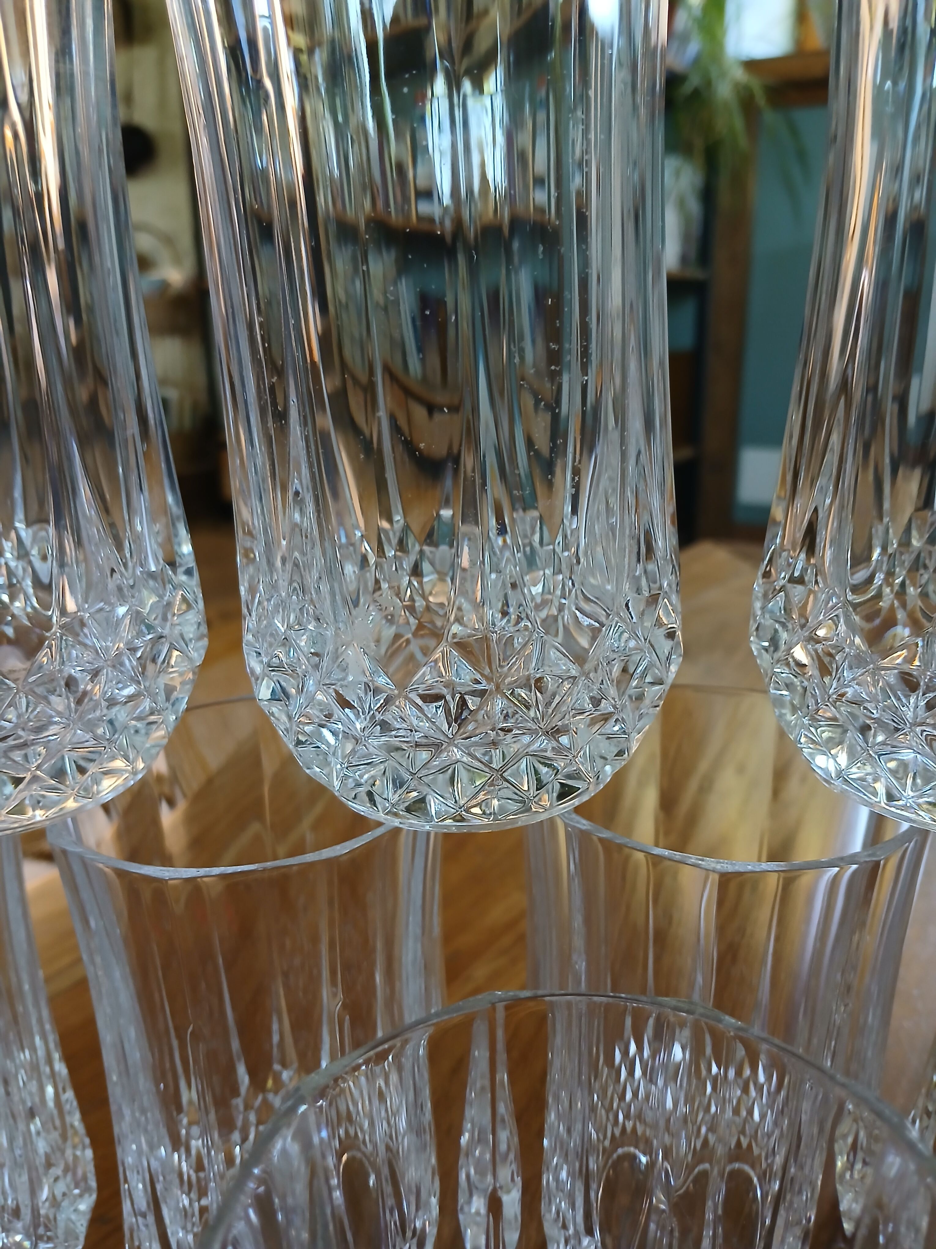 8 antique crystal water glasses