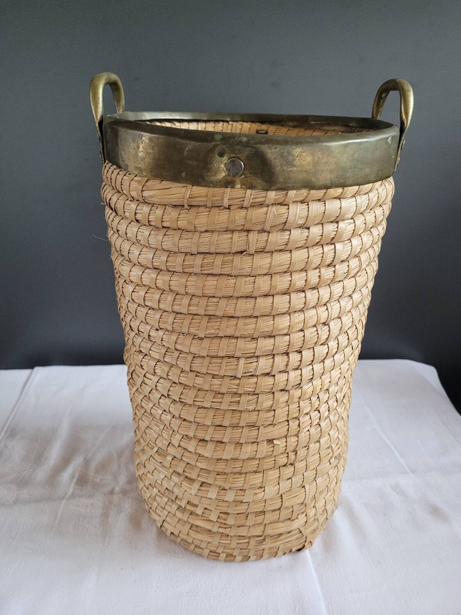 Copper and brass wicker basket