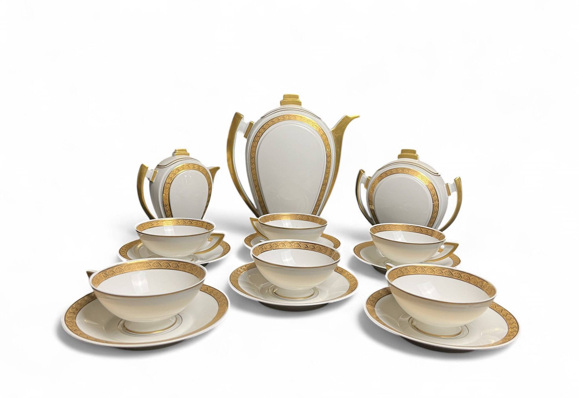 Art Deco, 9-piece Limoges porcelain coffee service circa 1930