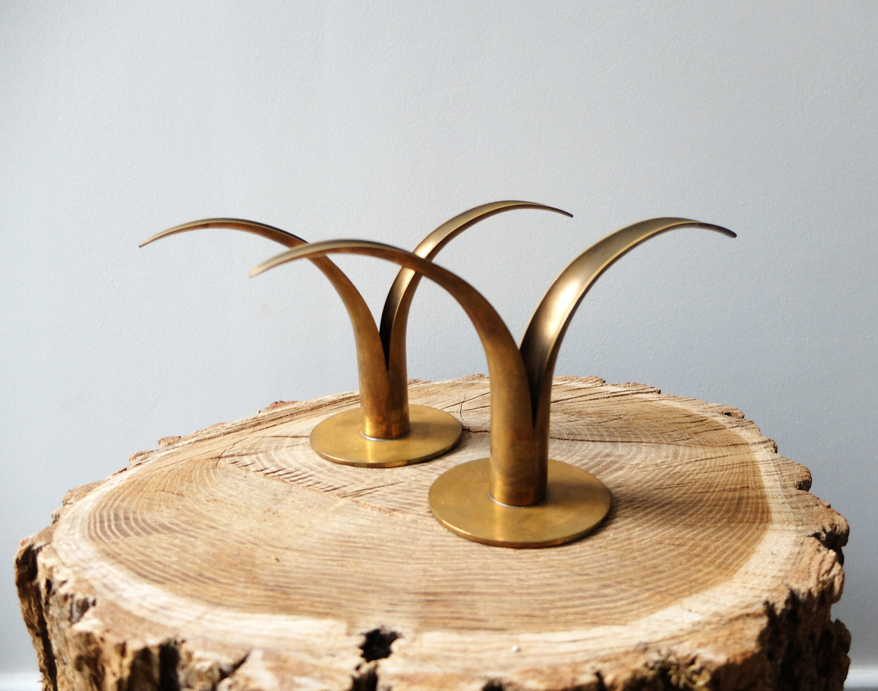 Pair of candlesticks LILY Ystad Metall Sweden brass Ivar Alenius Björk