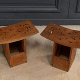 Pair of oriental stools in openwork carved wood