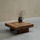 Table basse carrée style Wabi Sabi en chêne massif années 1960