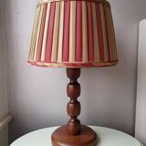 Vintage wooden table lamp with pleated fabric lampshade 1970
