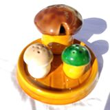 Salt shaker, pepper and mustard tree in slurry mushroom shape of Vallauris