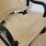 2 Vintage Espri Safari Lounge Armchairs / Rare Mid-century Black Bamboo and Beige Fabric Easy C