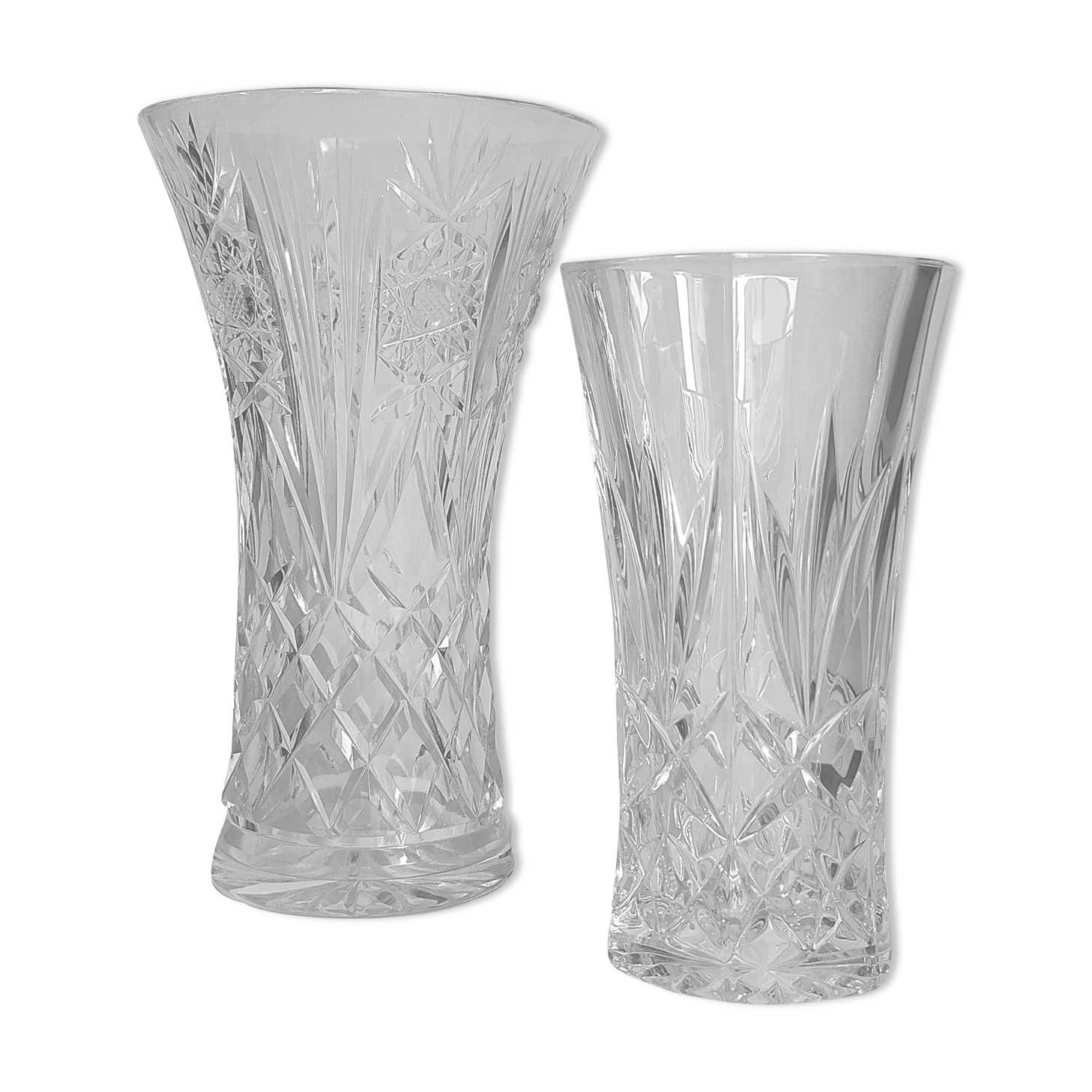 Duo of vintage French crystal vases