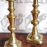 Duo of brass candle holders