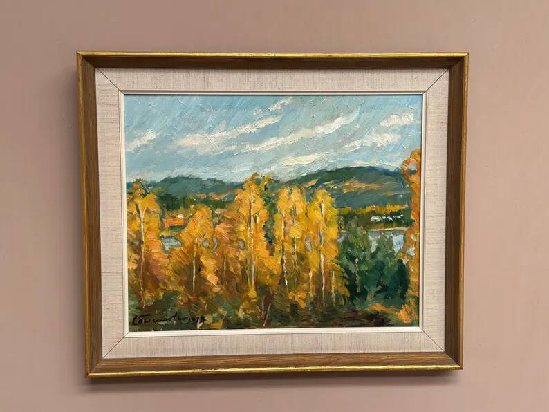 Original Swedish Oil on Panel – "Autumn Landscape" – Dated 1978 – Framed Period Piece – 50 × 42 cm (19.7" × 16.5")