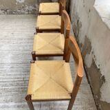 Set of 4 elm straw chairs from the 50s