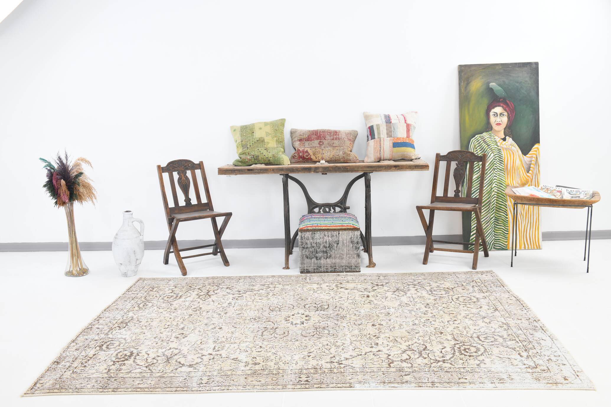 5x9 Rug For Bedroom Brown & Beige Pastel Persian Rug, 170x274Cm SK 5461