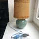 Table lamp with feet in water green opaline and woven lampshade 60s-70s