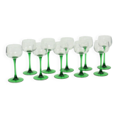 Set of 10 Vintage Luminarc Alsace Wine Glasses Green Base
