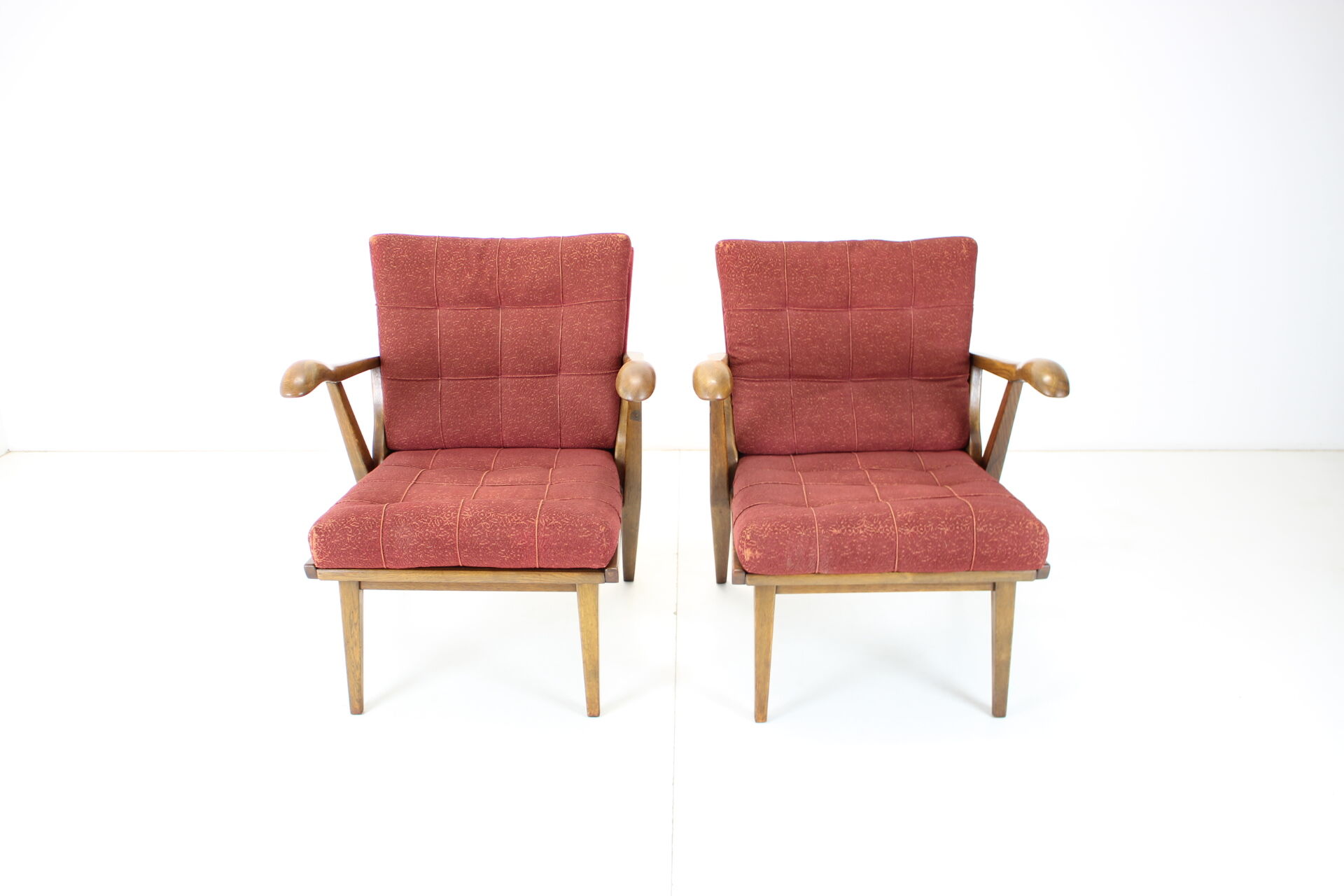1960s pair of oak armchairs, czechoslovakia