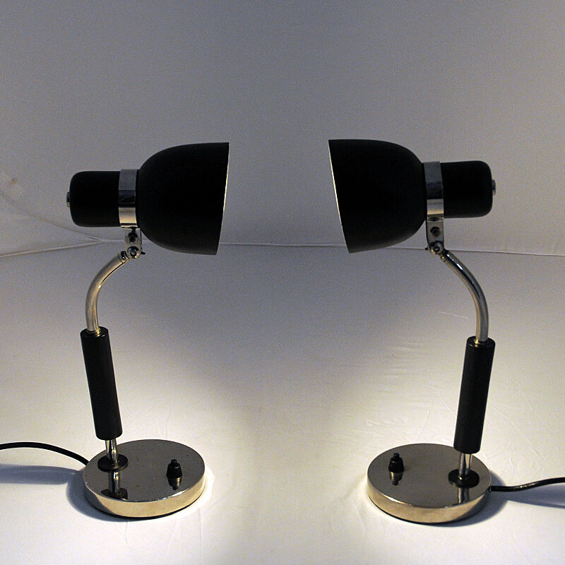 Black and classic pair of metal table lamps 1940s- Sweden