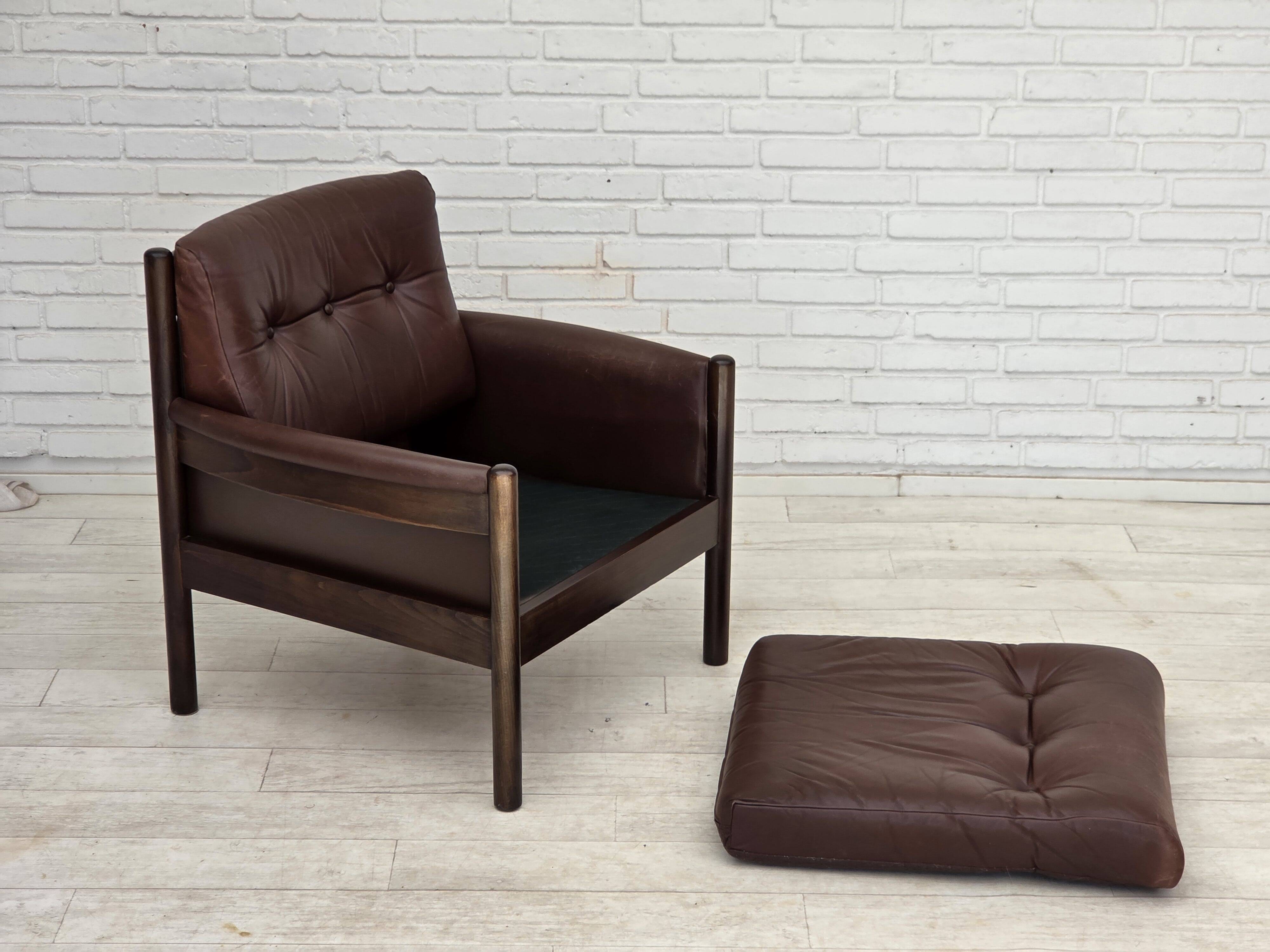 1970s, Scandinavian armchair, furniture leather, beech wood.