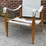 Fauteuil safari vintage 1960 Danemark avec toile design minimaliste