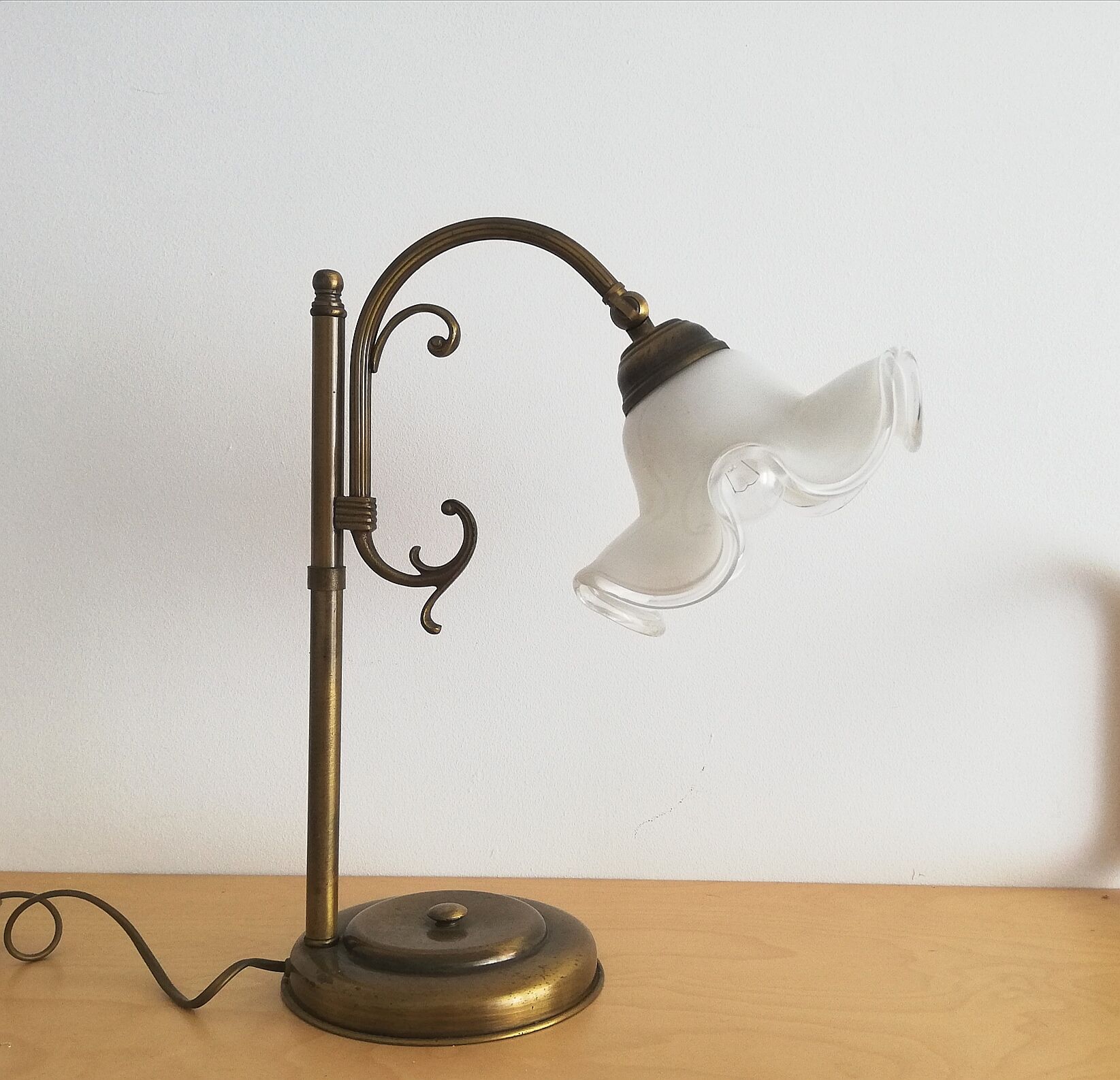 1960s brass and glass table lamp vintage