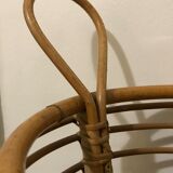 Umbrella holder with 2 handles in curved rattan and wood, circa 1960