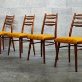 Suite of 4 Czech chairs wood and fabric Yellow "Univerzal" late 60