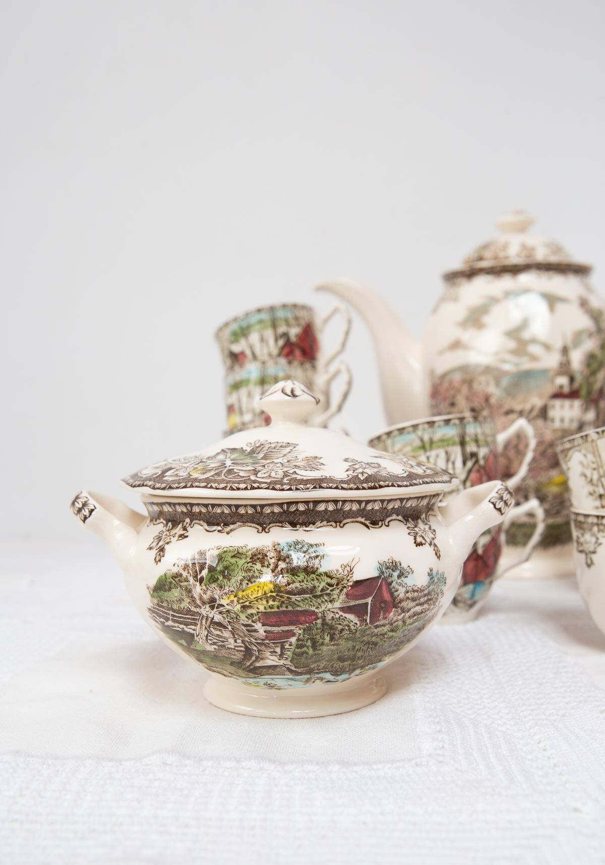 English coffee service for 12 people, “The Friendly Village” Johnson Bros 1960