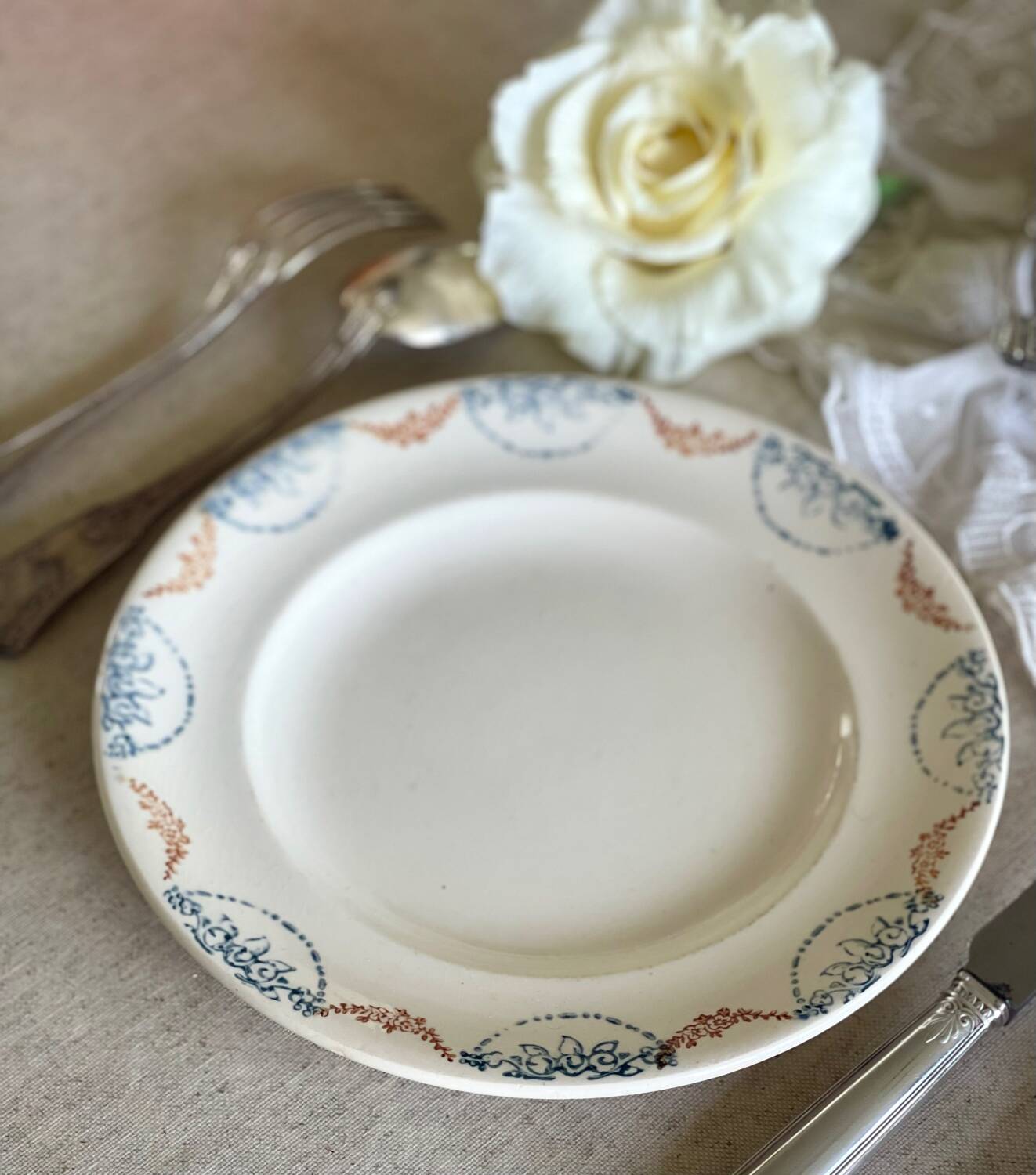 9 mismatched blue ironstone plates