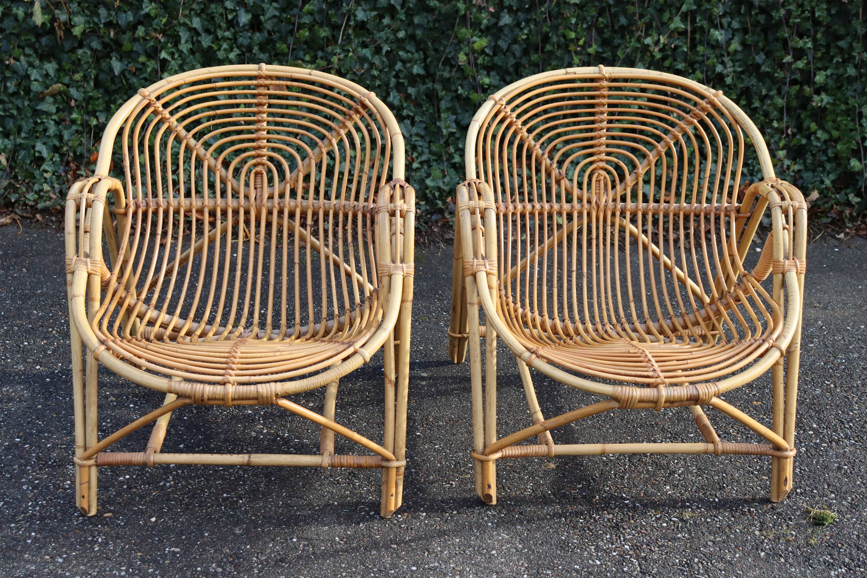Pair of vintage rattan armchairs