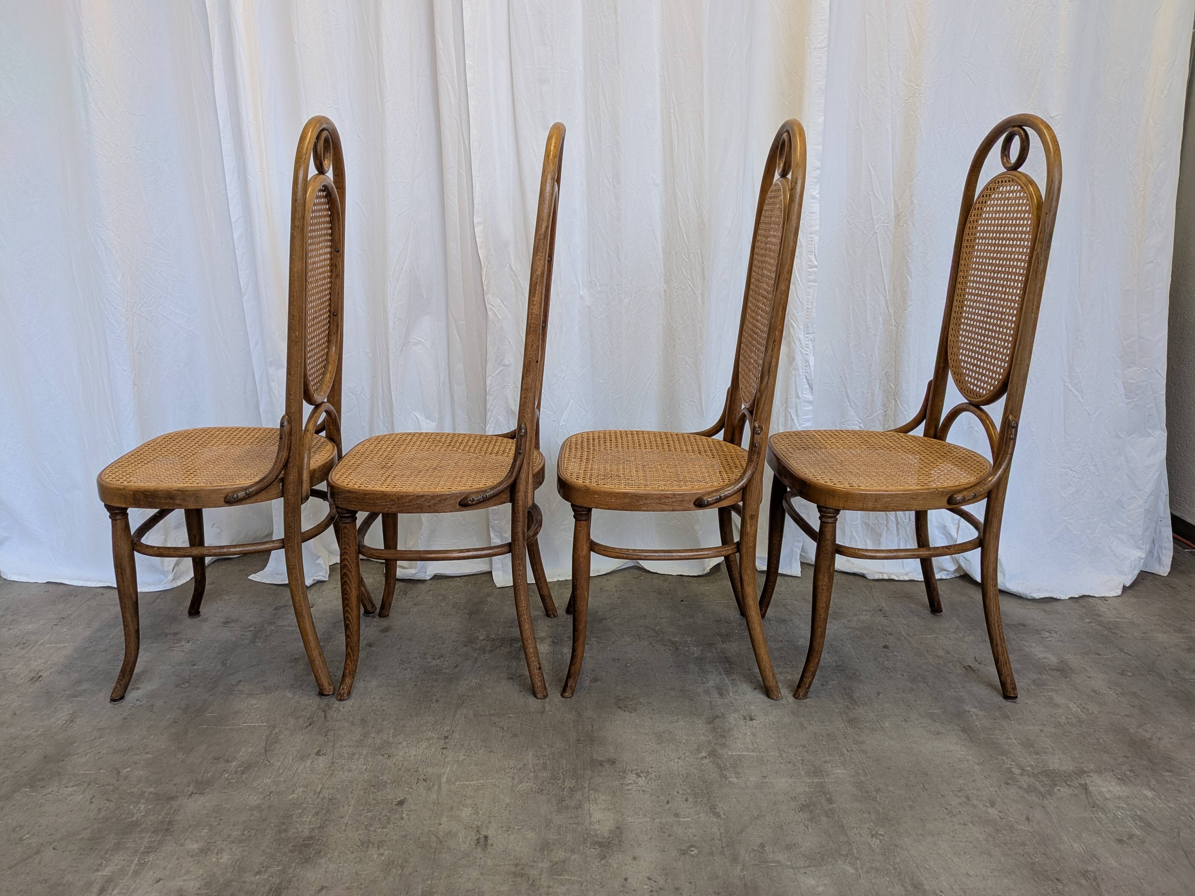 Set of 4 Vintage Bentwood Cane Dining Chair, Thonet Style, 1970s Yugoslavia