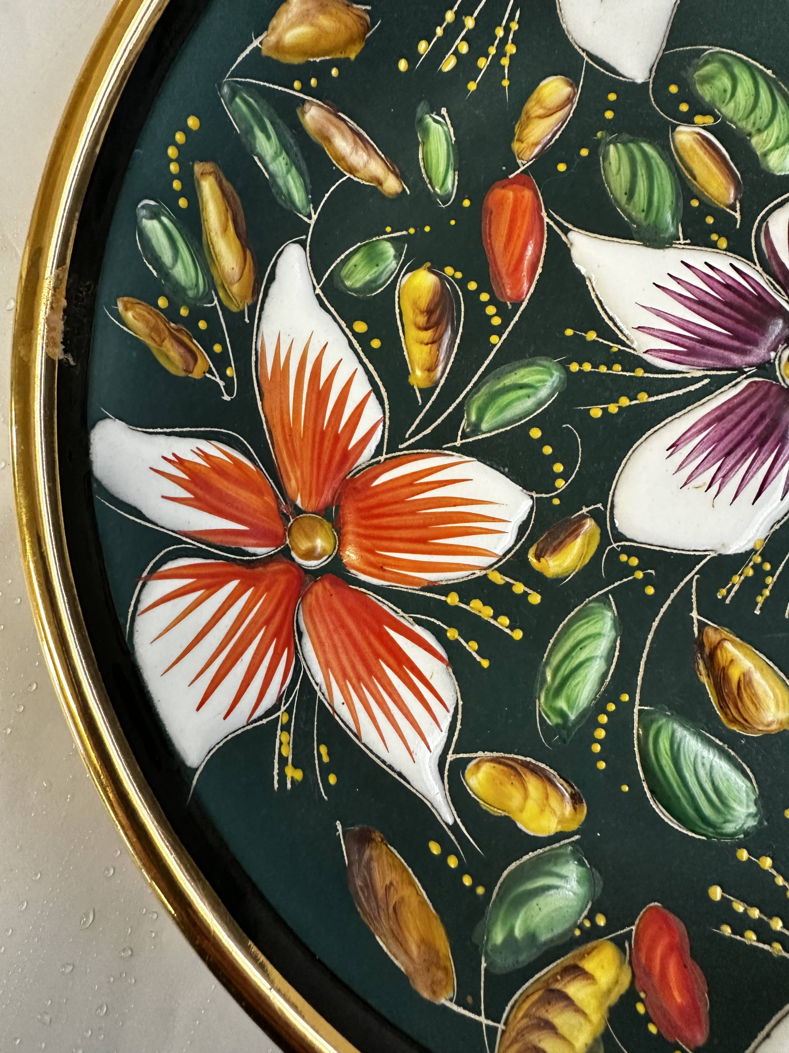 Ceramic and enamel dish with floral decoration by Hubert Béquet