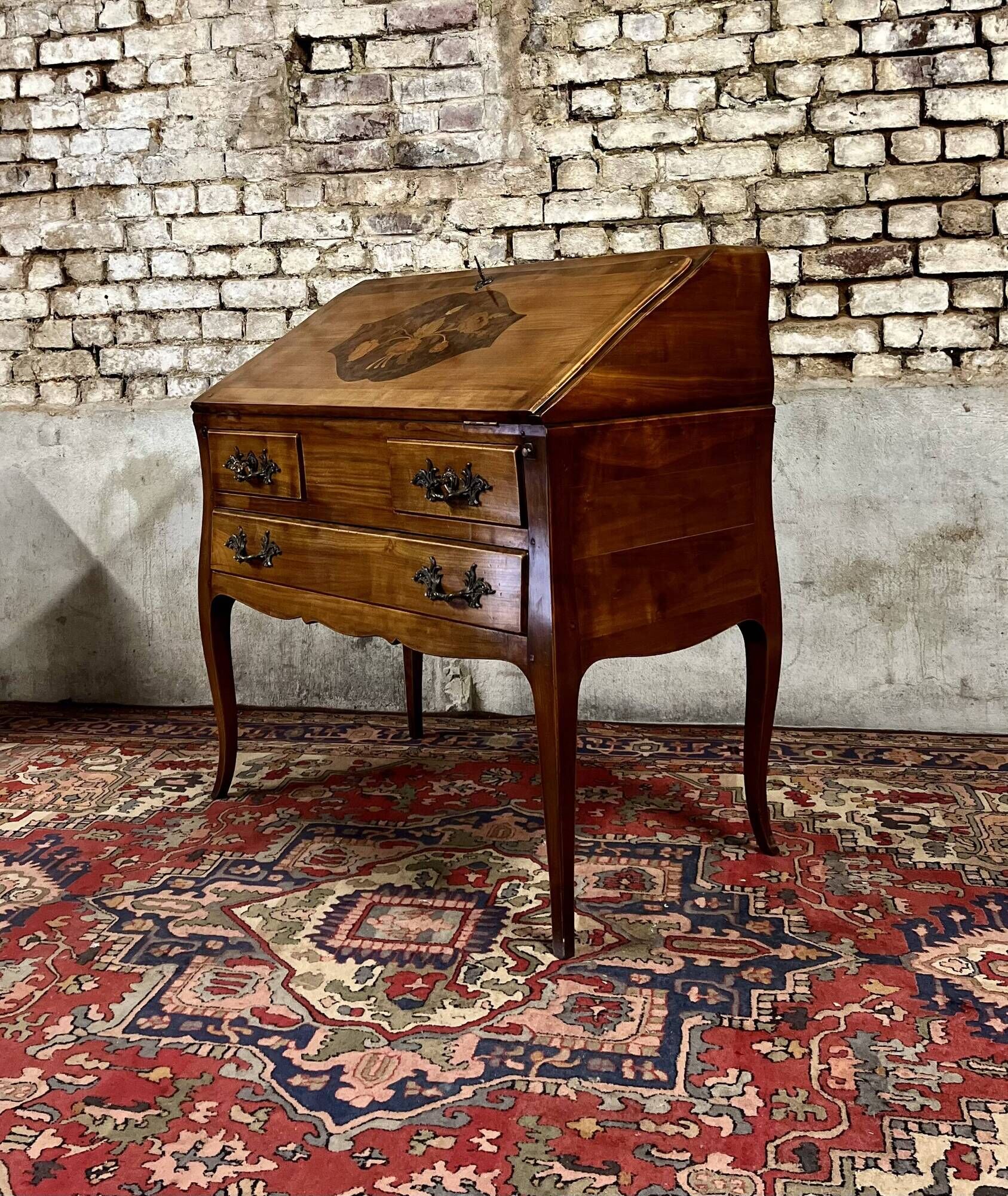 Sloping desk in natural wood and flower marquetry in louis xv style stamped mailfert