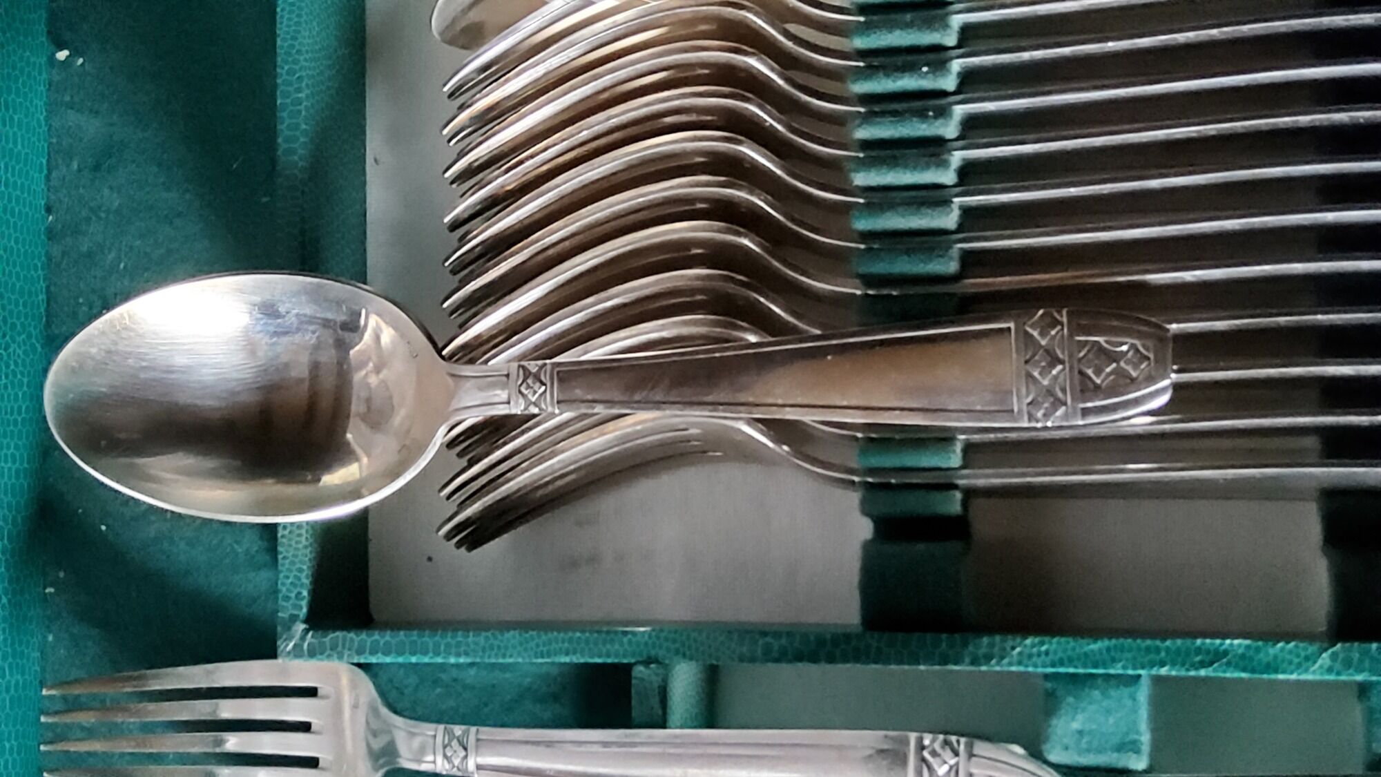 Silver metal cutlery set art deco goldsmith ATO 49 pieces