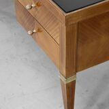 Midcentury Italian Desk In Walnut, Brass And Glass.