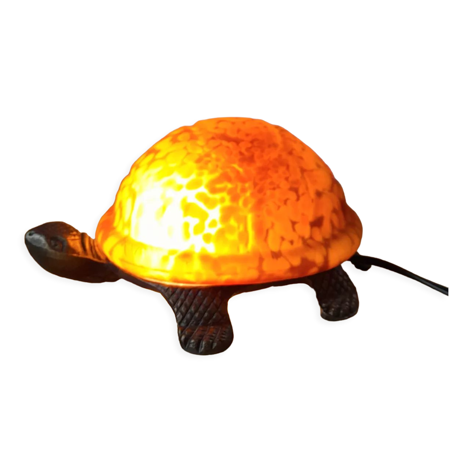 Glass and brass turtle lamp
