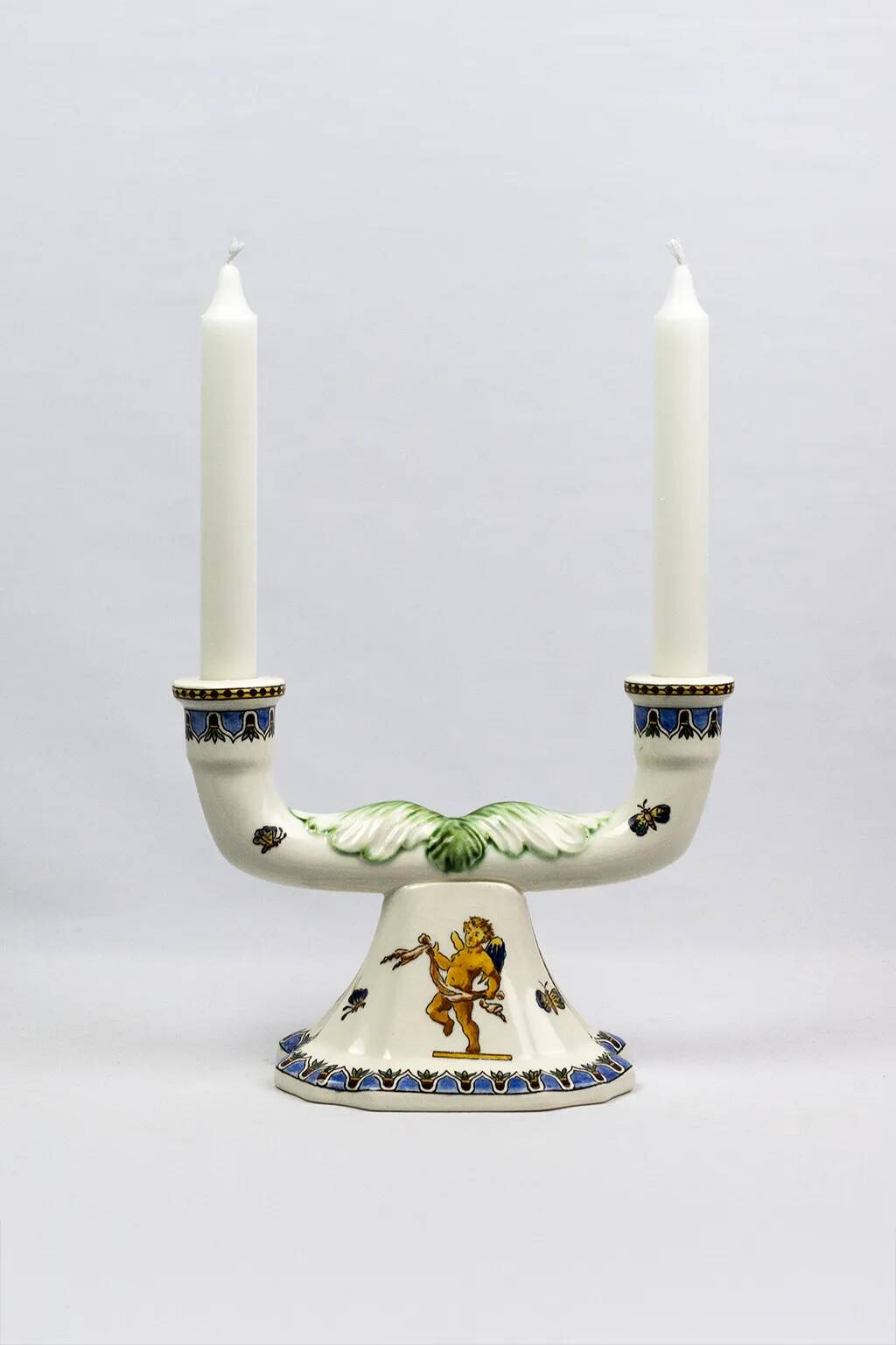 Pair of Renaissance candlesticks in earthenware – Gien pottery, 1970s
