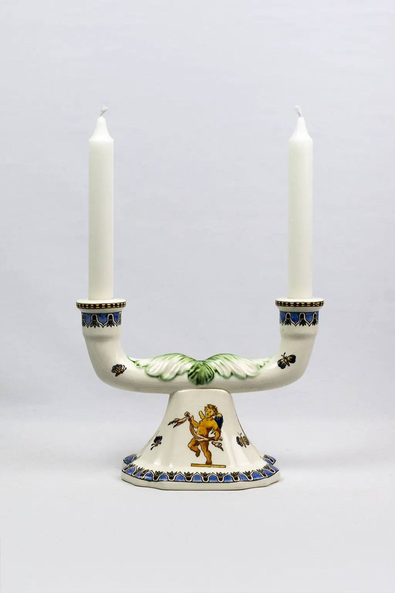 Pair of Renaissance candlesticks in earthenware – Gien pottery, 1970s
