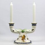 Pair of Renaissance candlesticks in earthenware – Gien pottery, 1970s