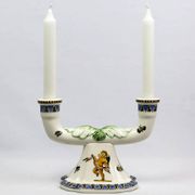 Pair of Renaissance candlesticks in earthenware – Gien pottery, 1970s