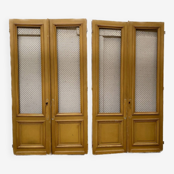 Pair of library facades with patinated fir woodwork 20th century Doors