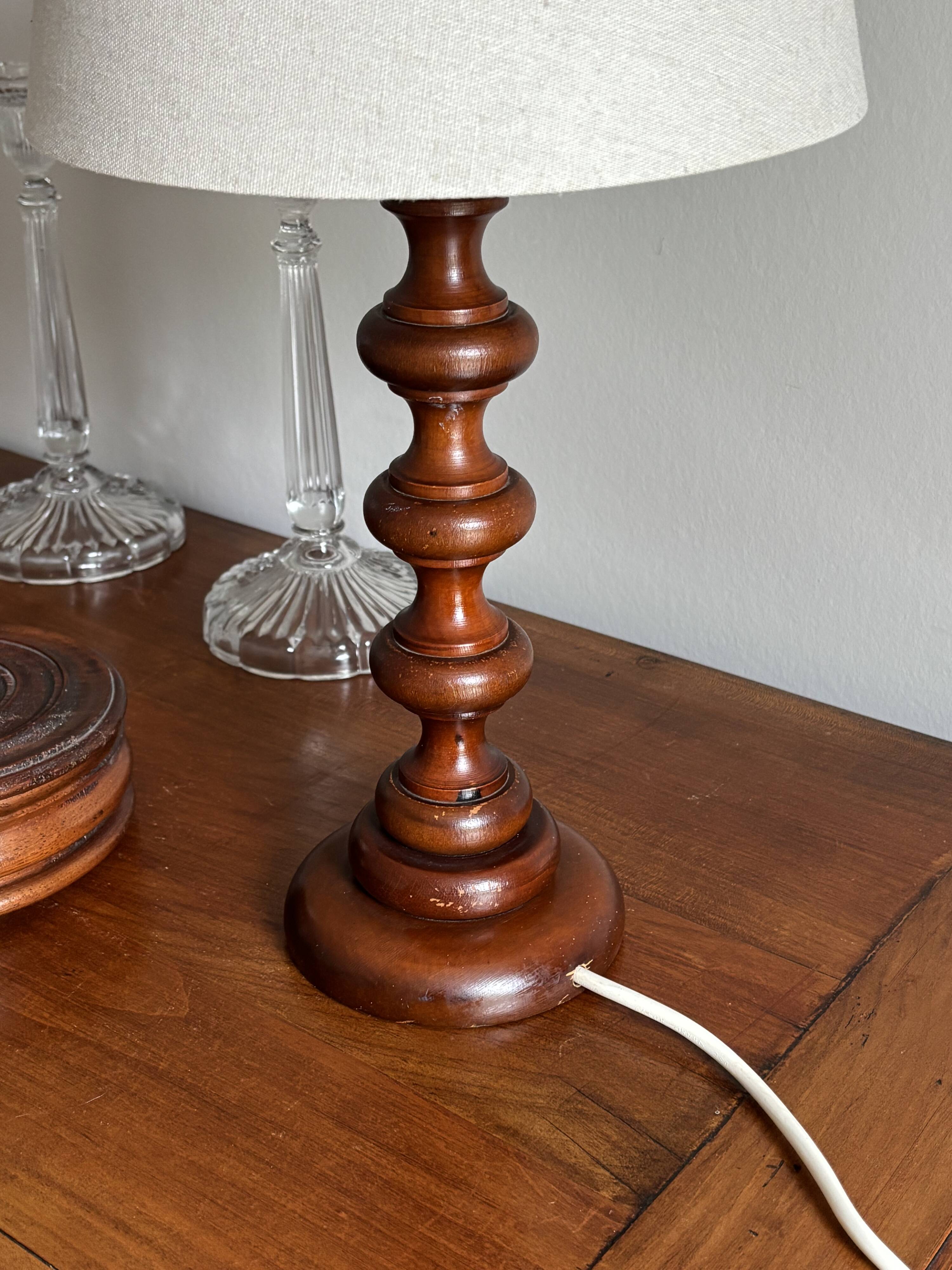 Turned wooden lamp